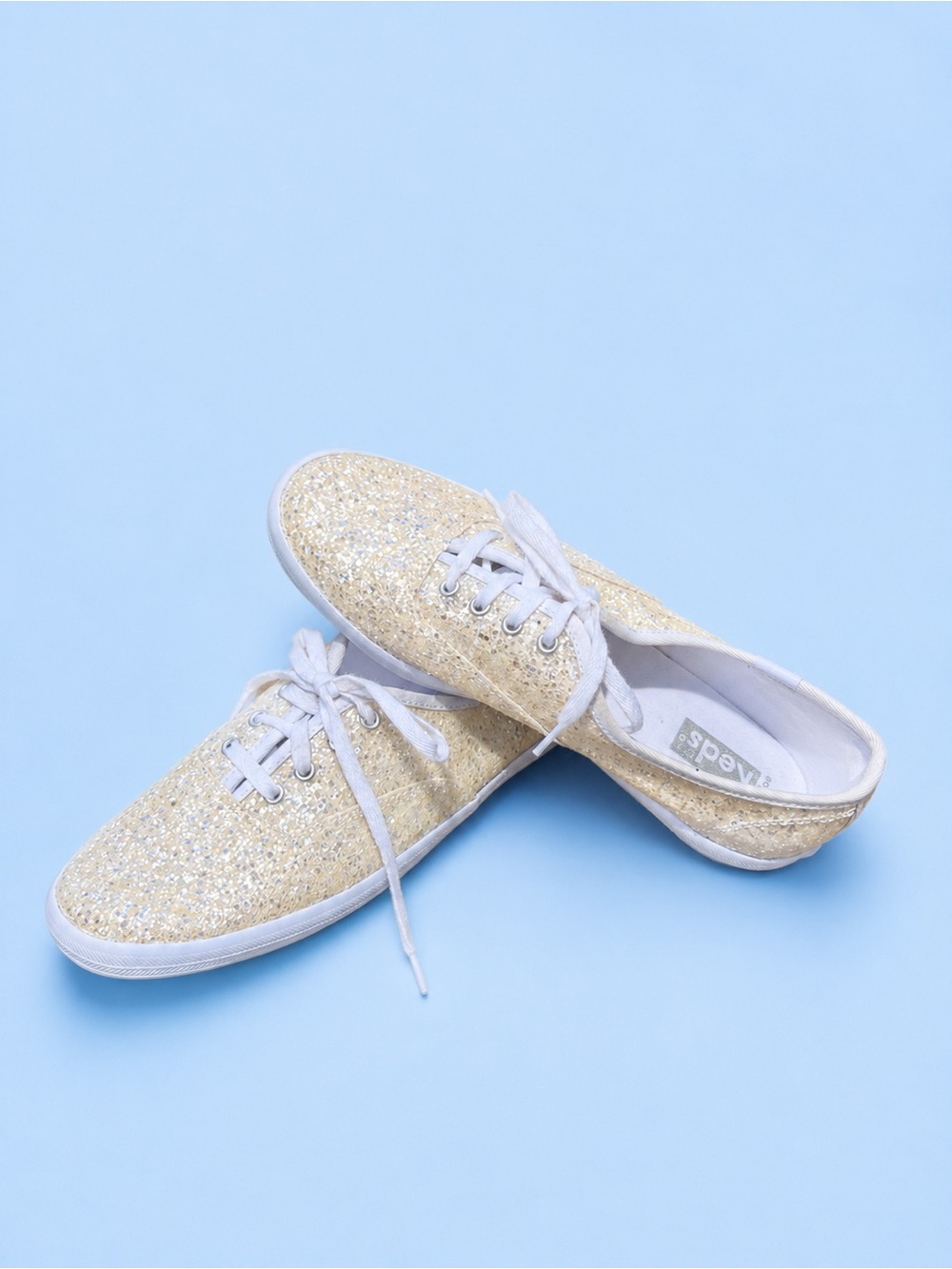 Keds Women's Glitter Lace-Up Sneakers in Gold and White
